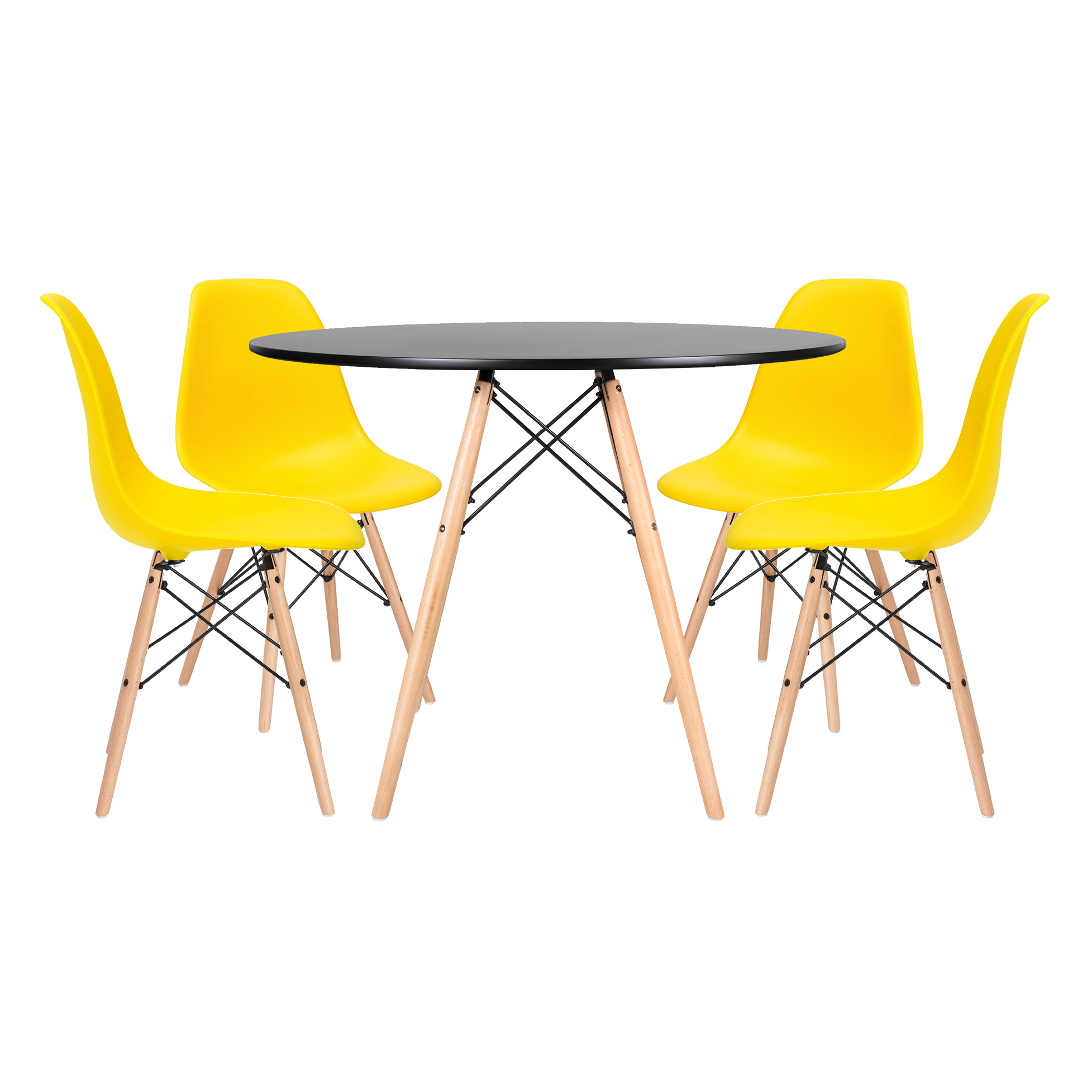 Conjunto - Mesa Eames 100 cm preto + 4 cadeiras Eames Eiffel DSW amarelo