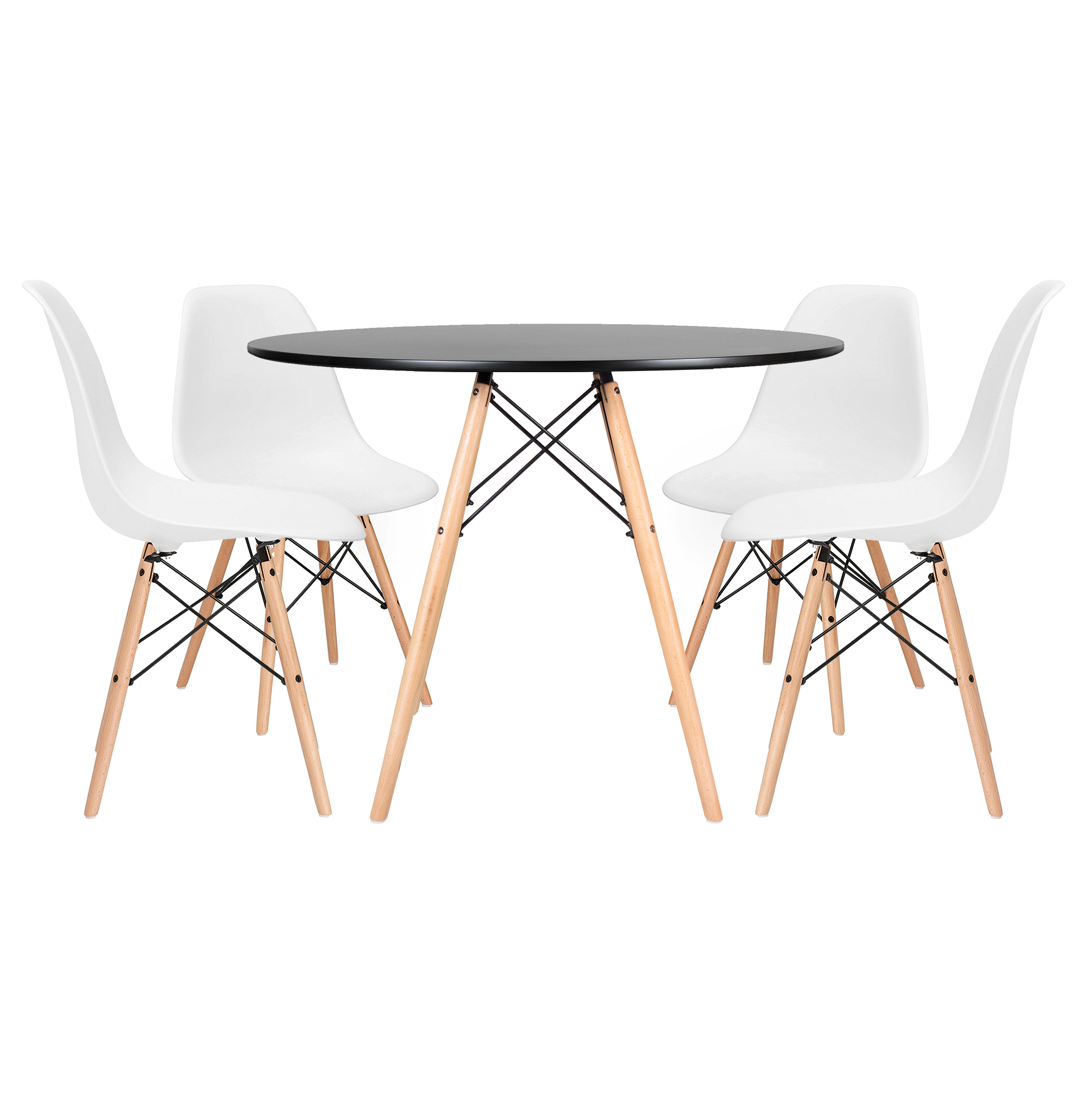 Conjunto - Mesa Eames 100 cm preto + 4 cadeiras Eames Eiffel DSW branco