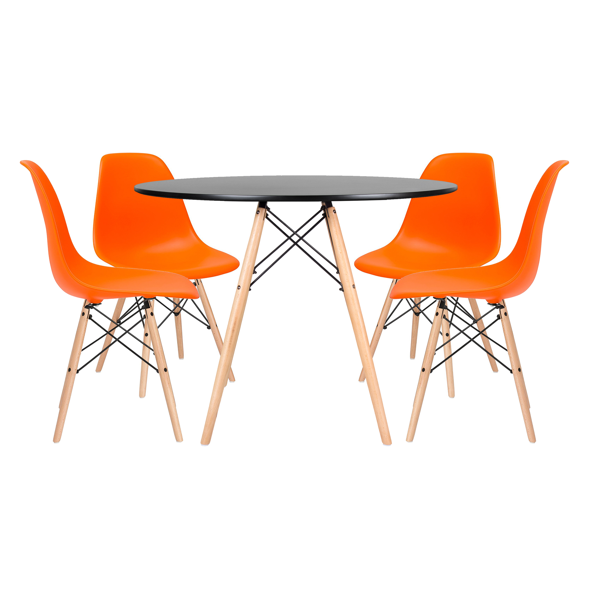Conjunto - Mesa Eames 100 cm preto + 4 cadeiras Eames Eiffel DSW laranja