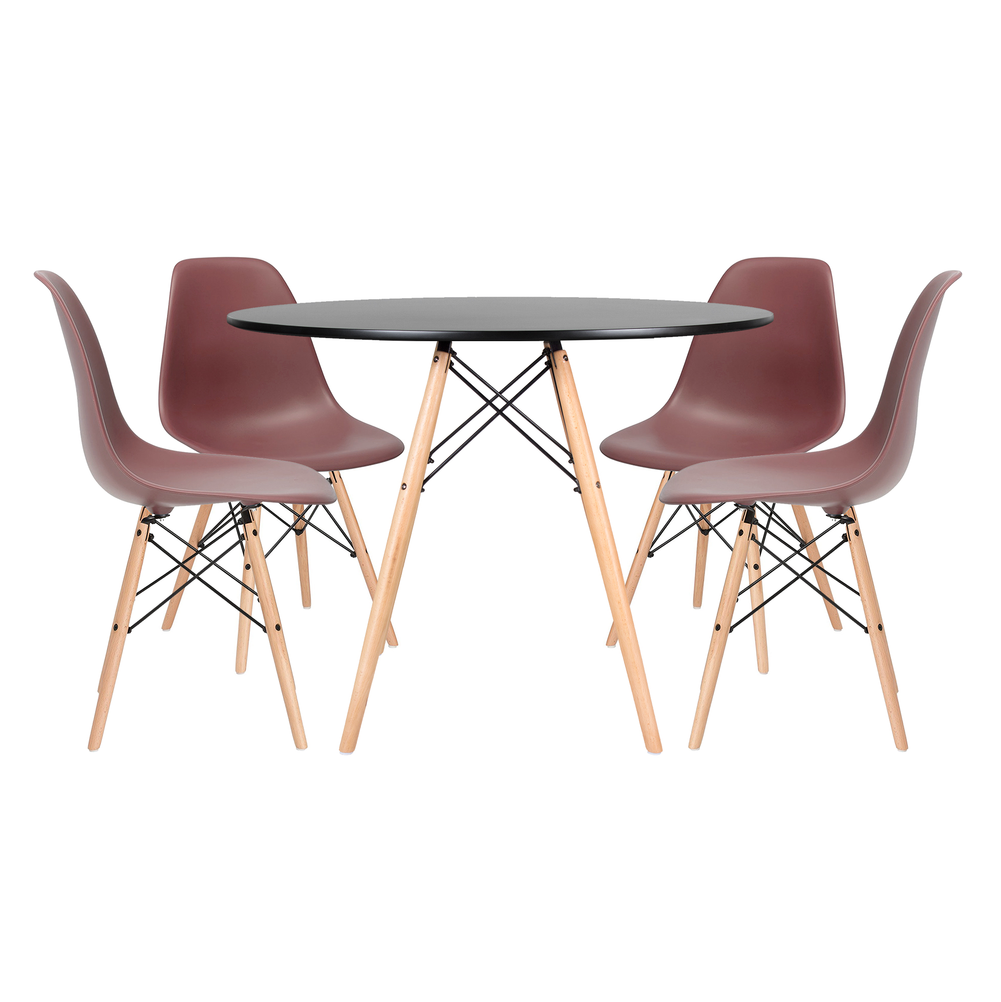 Conjunto - Mesa Eames 100 cm preto + 4 cadeiras Eames Eiffel DSW marrom