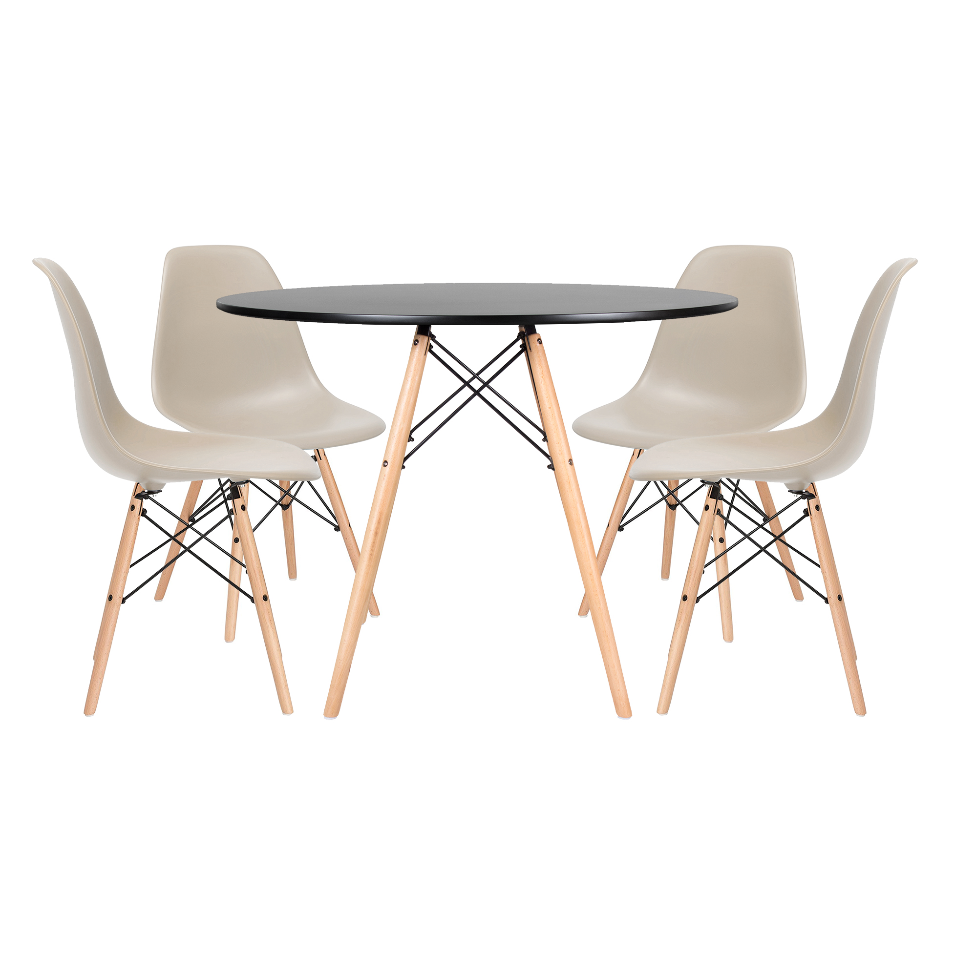 Conjunto - Mesa Eames 100 cm preto + 4 cadeiras Eames Eiffel DSW nude