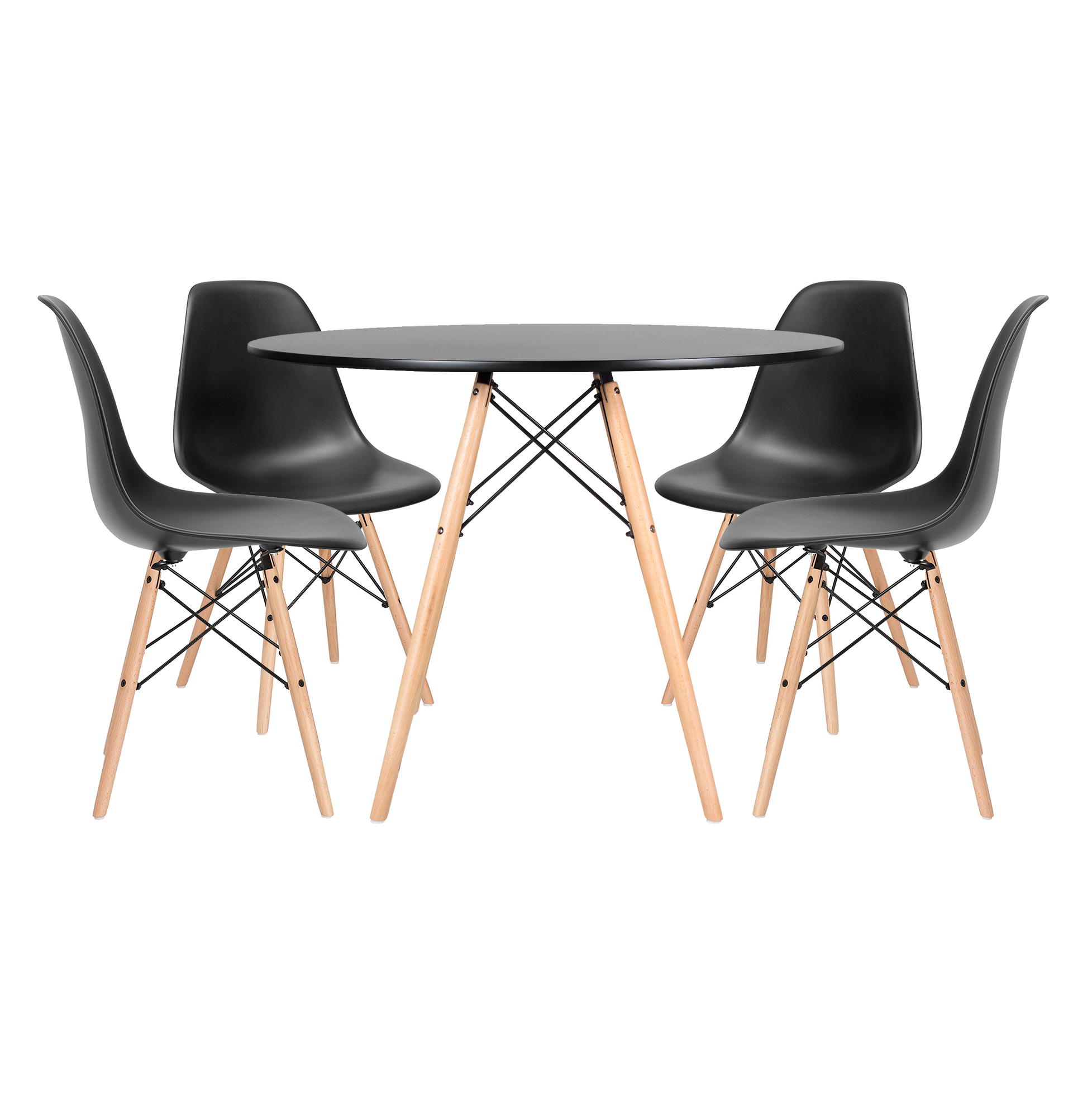Conjunto - Mesa Eames 100 cm preto + 4 cadeiras Eames Eiffel DSW preto