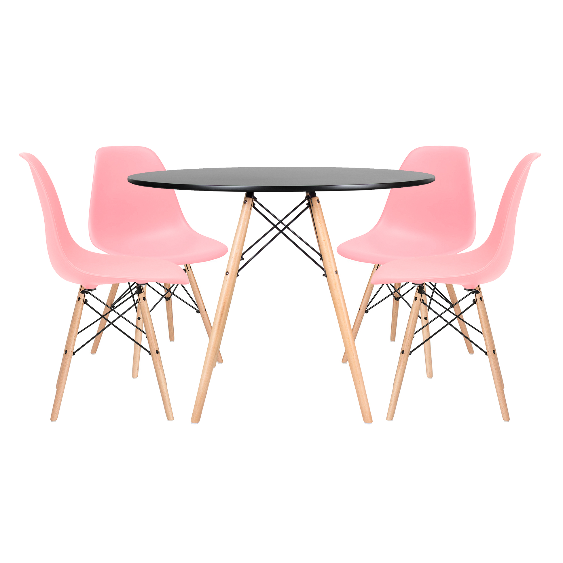 Conjunto - Mesa Eames 100 cm preto + 4 cadeiras Eames Eiffel DSW rosa