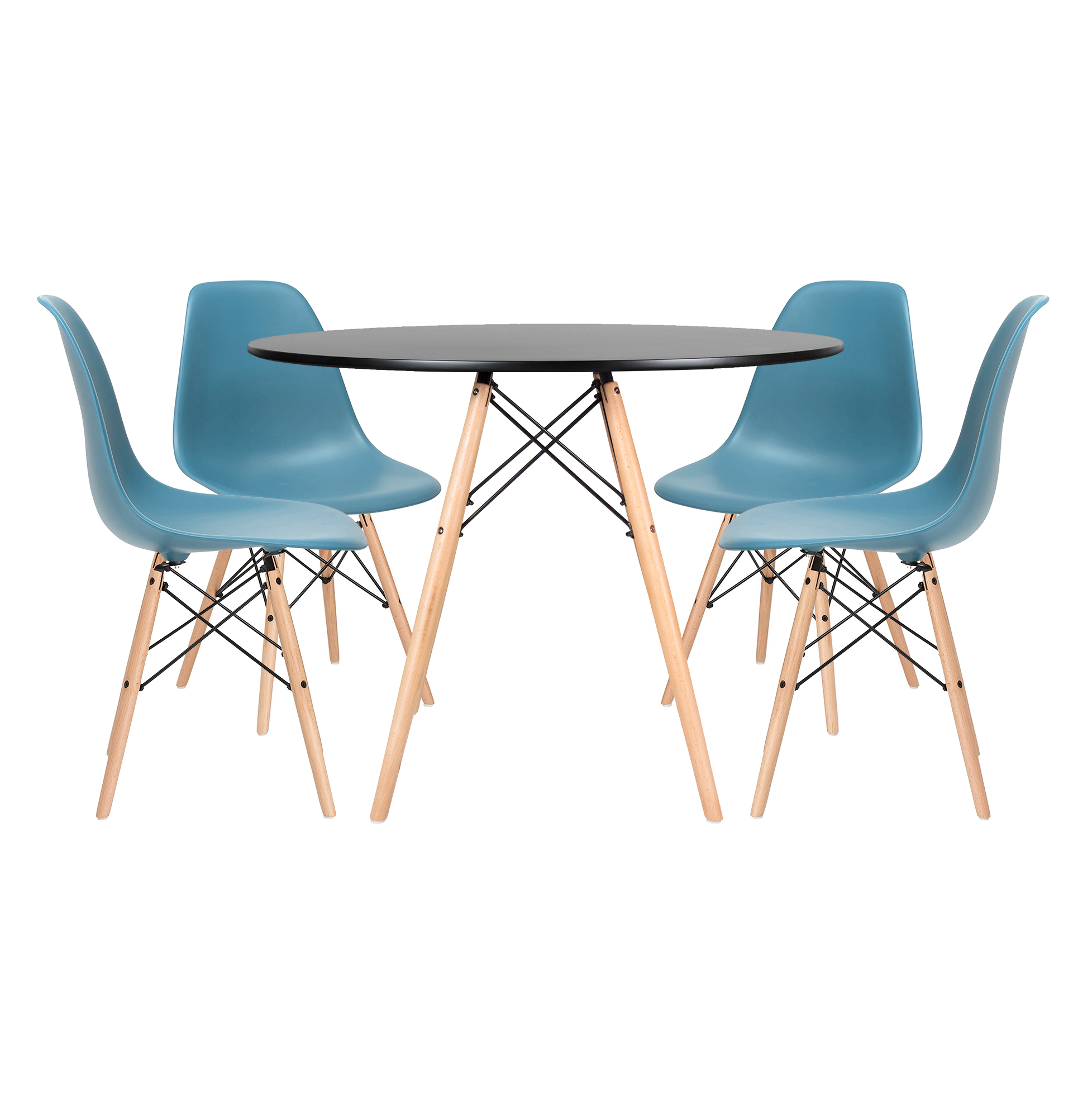 Conjunto - Mesa Eames 100 cm preto + 4 cadeiras Eames Eiffel DSW turquesa