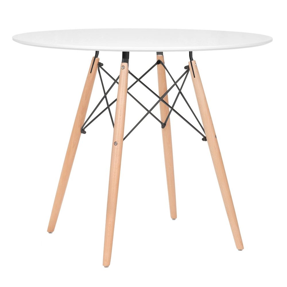 Conjunto Mesa Eames 90 cm branco + 4 cadeiras estofadas Eames Eiffel Botonê cinza escuro