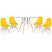 Conjunto Mesa de vidro Eames 100 cm + 4 cadeiras estofadas Eames Eiffel Botonê - Amarelo