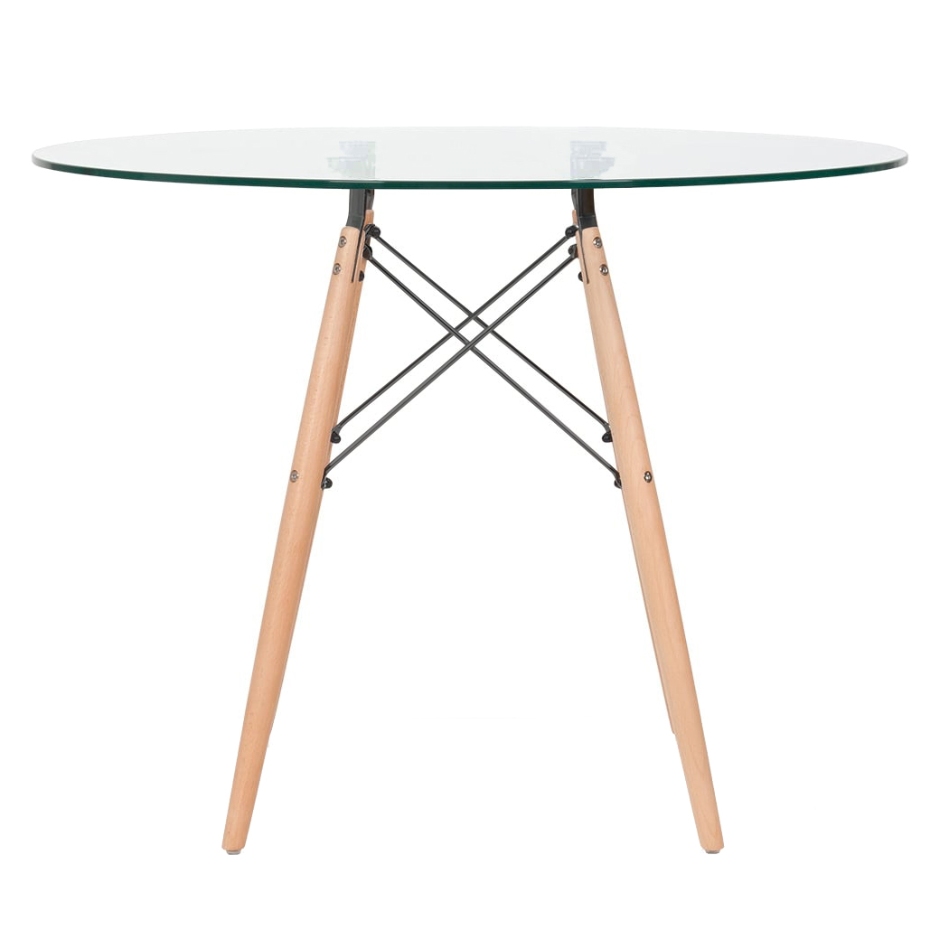 Conjunto Mesa de vidro Eames 100 cm + 4 cadeiras estofadas Eames Eiffel Botonê - Branco