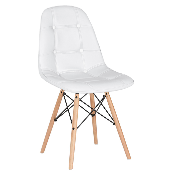 Conjunto Mesa de vidro Eames 100 cm + 4 cadeiras estofadas Eames Eiffel Botonê - Branco