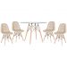 Conjunto Mesa de vidro Eames 100 cm + 4 cadeiras estofadas Eames Eiffel Botonê - Nude