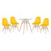 Conjunto Mesa de vidro Eames 70 cm + 4 cadeiras estofadas Eames Eiffel Botonê - Amarelo