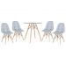 Conjunto Mesa de vidro Eames 70 cm + 4 cadeiras estofadas Eames Eiffel Botonê - Cinza claro