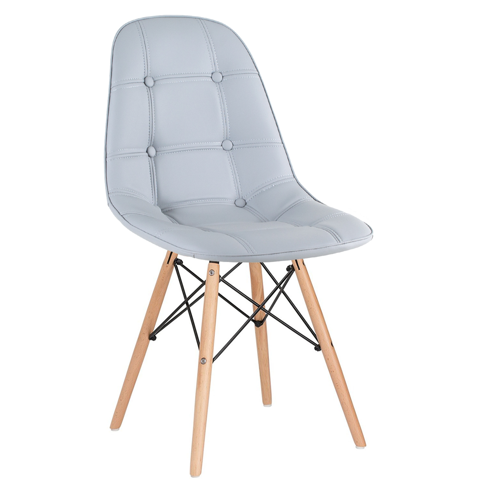 Conjunto Mesa de vidro Eames 70 cm + 4 cadeiras estofadas Eames Eiffel Botonê - Cinza claro