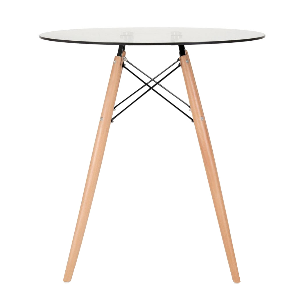 Conjunto Mesa de vidro Eames 70 cm + 4 cadeiras estofadas Eames Eiffel Botonê - Cinza claro