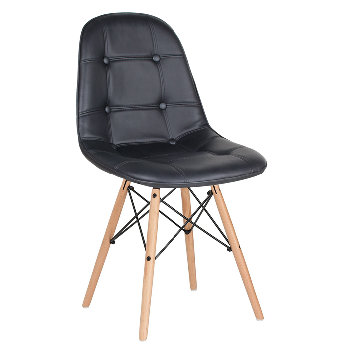 Conjunto Mesa de vidro Eames 70 cm + 4 cadeiras estofadas Eames Eiffel Botonê - Preto