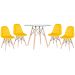 Conjunto Mesa de vidro Eames 90 cm + 4 cadeiras estofadas Eames Eiffel Botonê - Amarelo