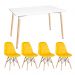 Conjunto mesa retangular 120 x 80 cm branco + 4 cadeiras Eames Eiffel Botonê amarelo