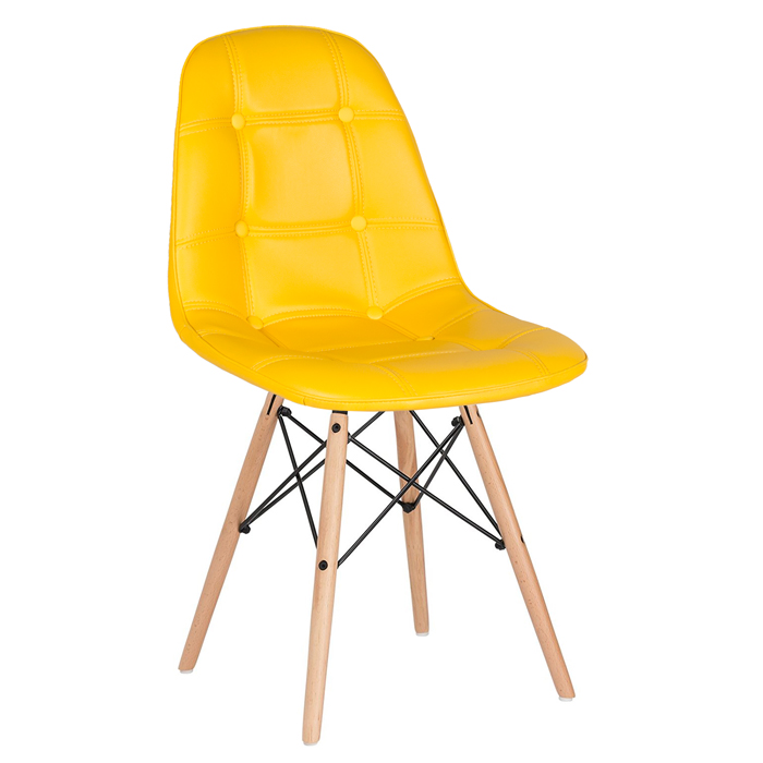 Conjunto mesa retangular 120 x 80 cm branco + 4 cadeiras Eames Eiffel Botonê amarelo