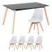 KIT - Mesa de jantar retangular 80 x 140 cm preto + 4 cadeiras Leda branco
