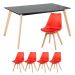 KIT - Mesa de jantar retangular 80 x 140 cm preto + 4 cadeiras Leda vermelho