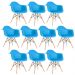 Kit 10 cadeiras Charles Eames Eiffel DAW com braços e pés de madeira clara Azul-céu