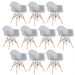 Kit 10 cadeiras Charles Eames Eiffel DAW com braços e pés de madeira clara Cinza-claro