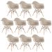 Kit 10 cadeiras Charles Eames Eiffel DAW com braços e pés de madeira clara Nude