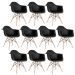 Kit 10 cadeiras Charles Eames Eiffel DAW com braços e pés de madeira clara Preto