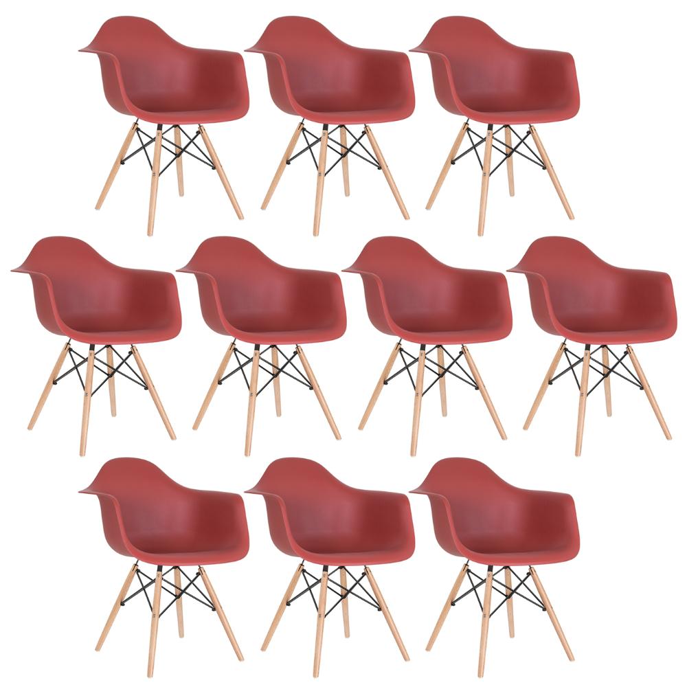 Kit 10 cadeiras Charles Eames Eiffel DAW com braços e pés de madeira clara Terracota