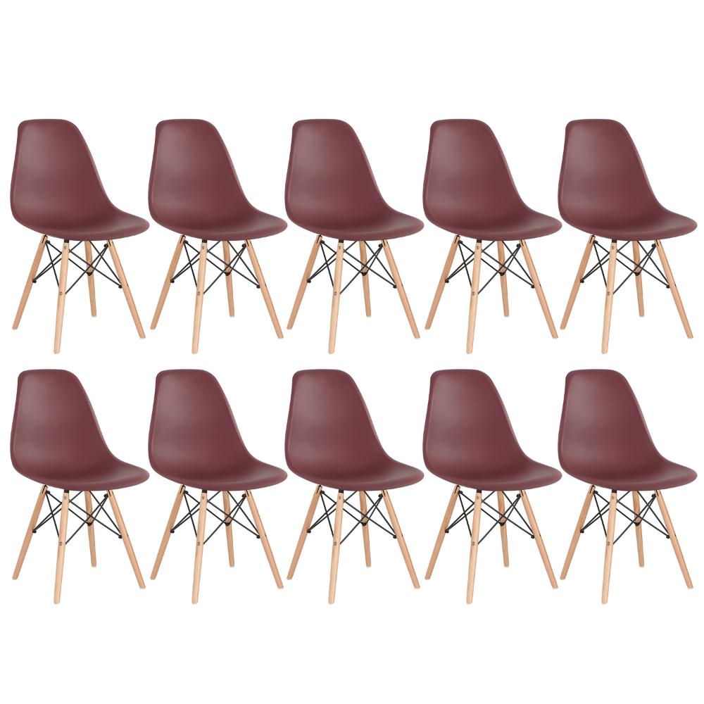 Kit 10 cadeiras Charles Eames Eiffel DSW com pés de madeira clara Marrom
