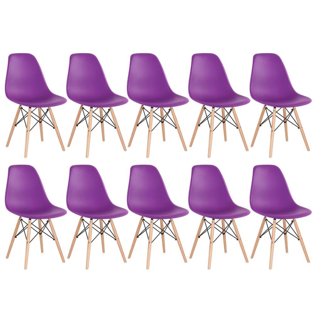 Kit 10 cadeiras Charles Eames Eiffel DSW com pés de madeira clara Roxo