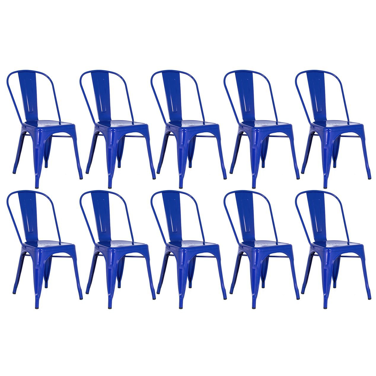 Kit 10 cadeiras Iron Tolix design indutrial jantar cozinha Azul escuro