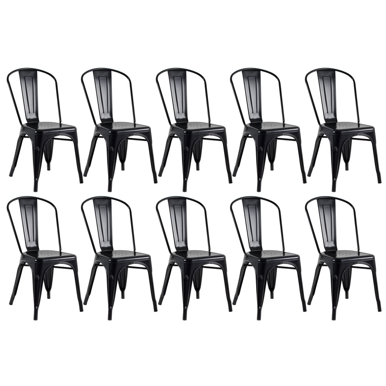 Kit 10 cadeiras Iron Tolix design indutrial jantar cozinha Preto semibrilho