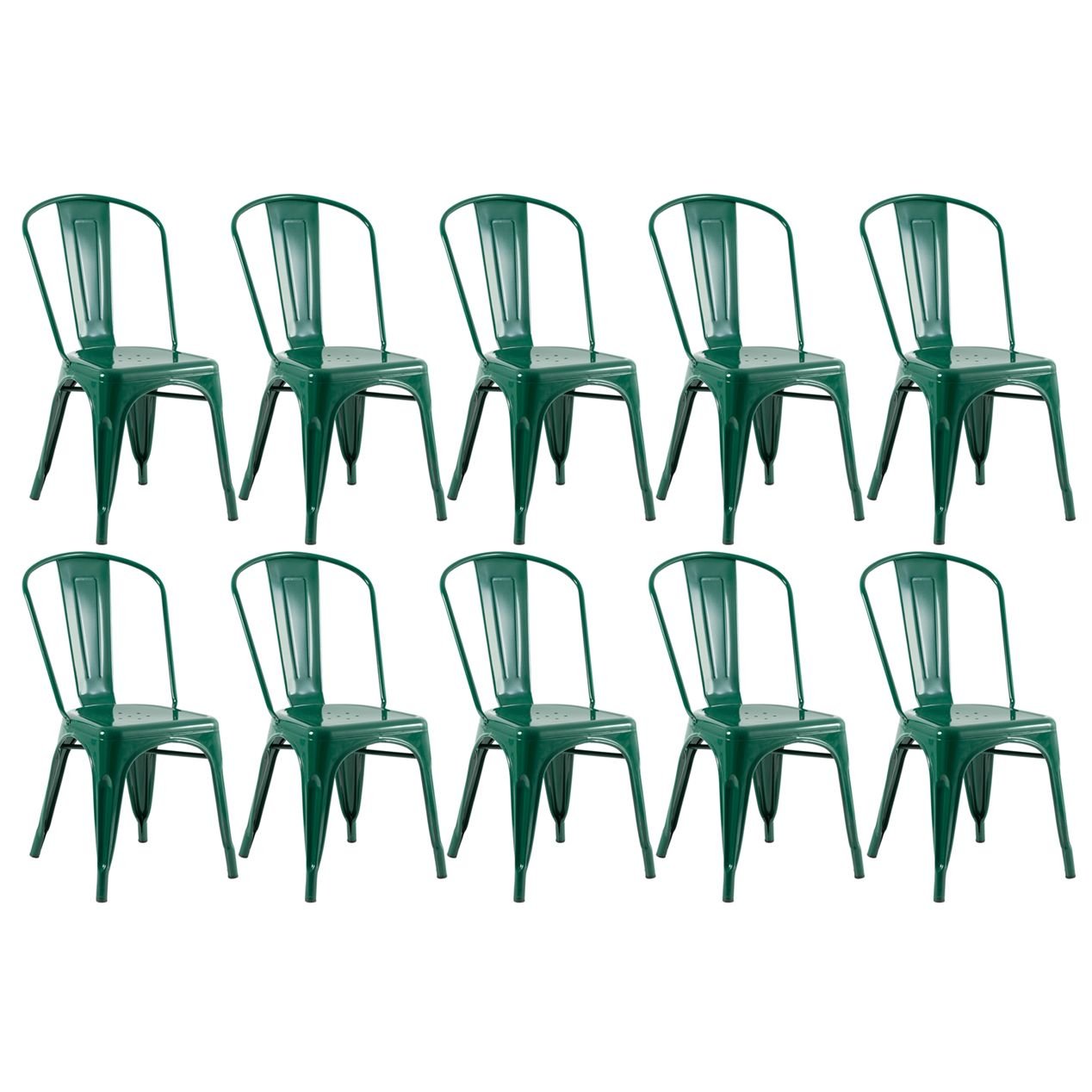 Kit 10 cadeiras Iron Tolix design indutrial jantar cozinha Verde escuro
