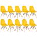 Kit 10 cadeiras estofadas Charles Eames Eiffel Botonê com pés de madeira clara Amarelo