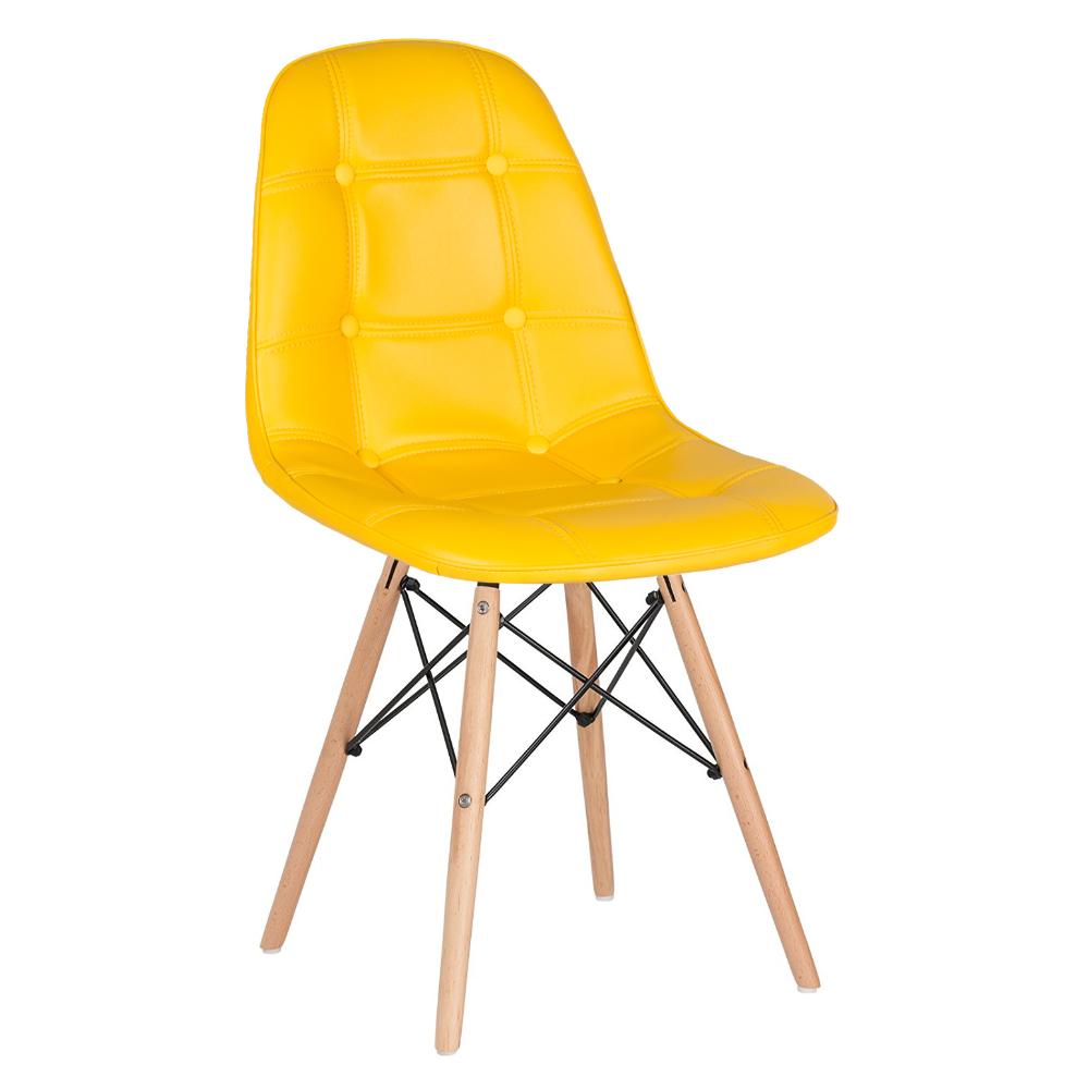 Kit 10 cadeiras estofadas Charles Eames Eiffel Botonê com pés de madeira clara Amarelo