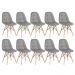 Kit 10 cadeiras estofadas Charles Eames Eiffel Botonê com pés de madeira clara Cinza