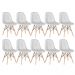 Kit 10 cadeiras estofadas Charles Eames Eiffel Botonê com pés de madeira clara Cinza-claro