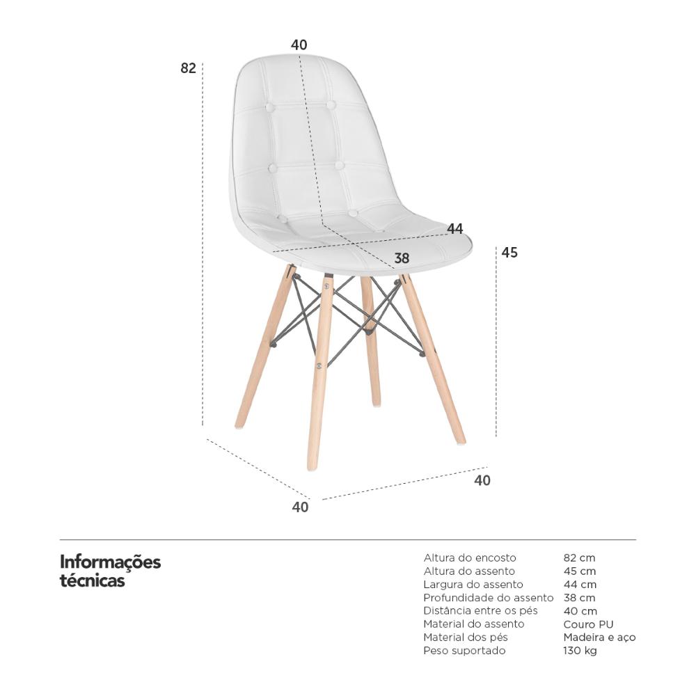 Kit 10 cadeiras estofadas Charles Eames Eiffel Botonê com pés de madeira clara Cinza-claro