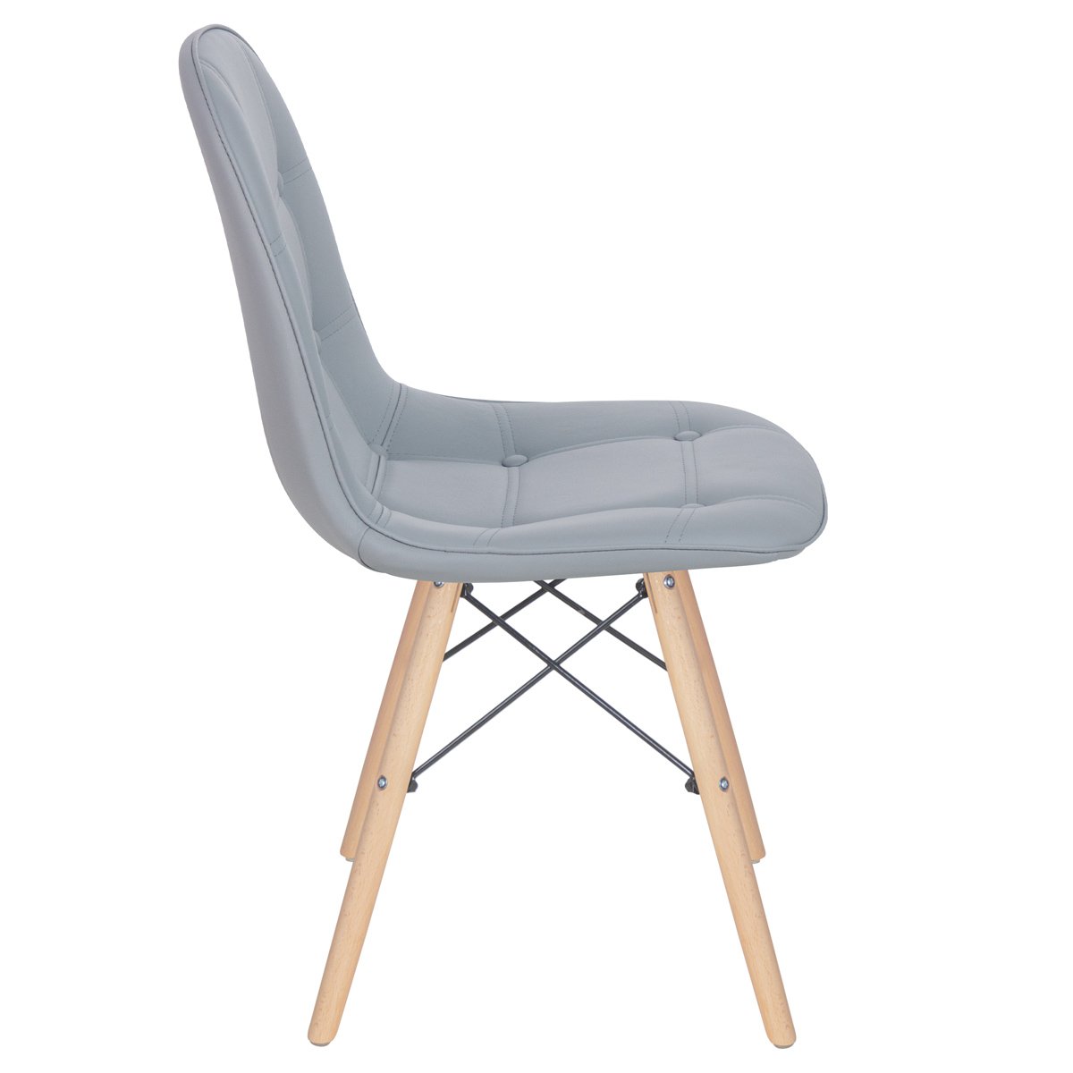 Kit 10 cadeiras estofadas Charles Eames Eiffel Botonê com pés de madeira clara Cinza médio