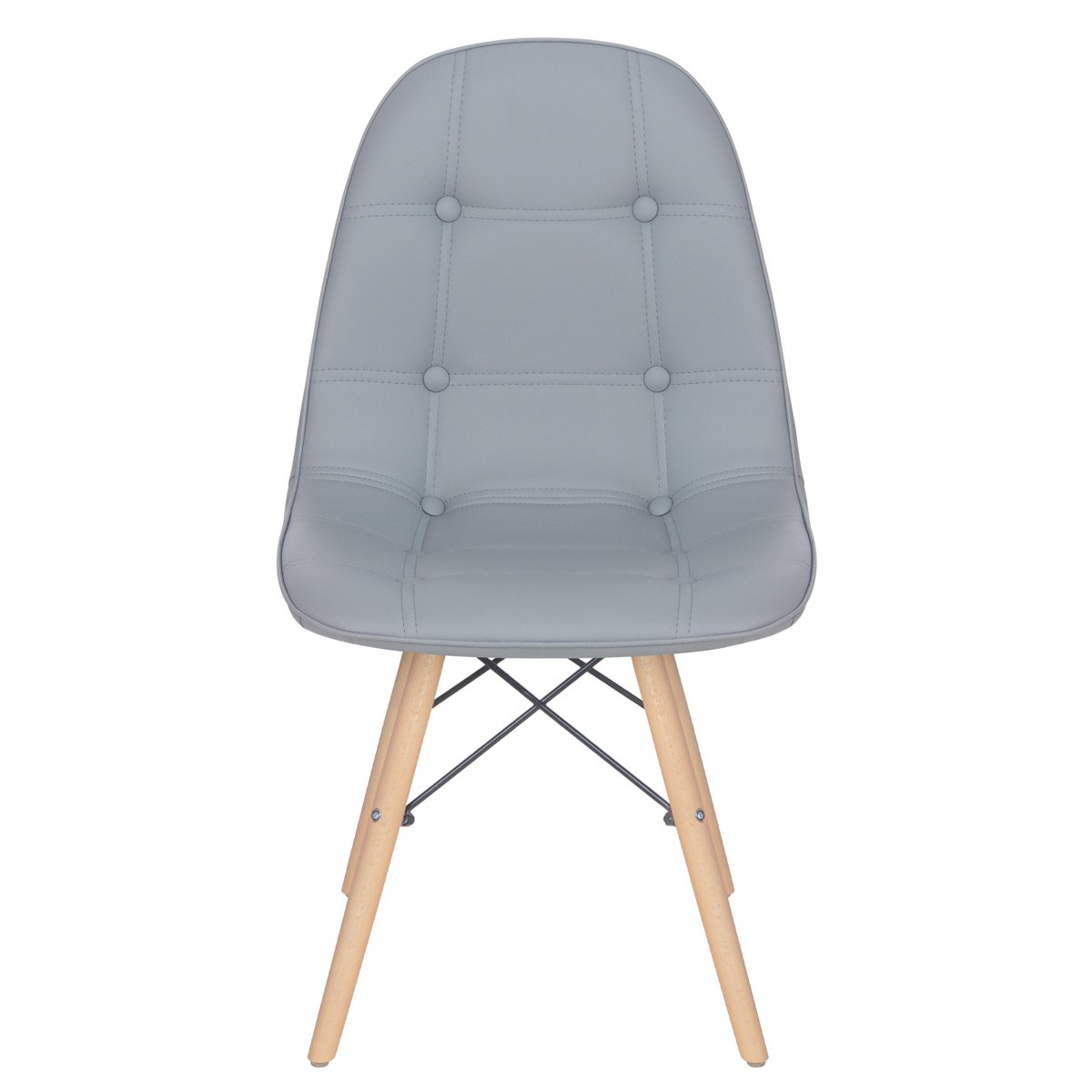 Kit 10 cadeiras estofadas Charles Eames Eiffel Botonê com pés de madeira clara Cinza médio