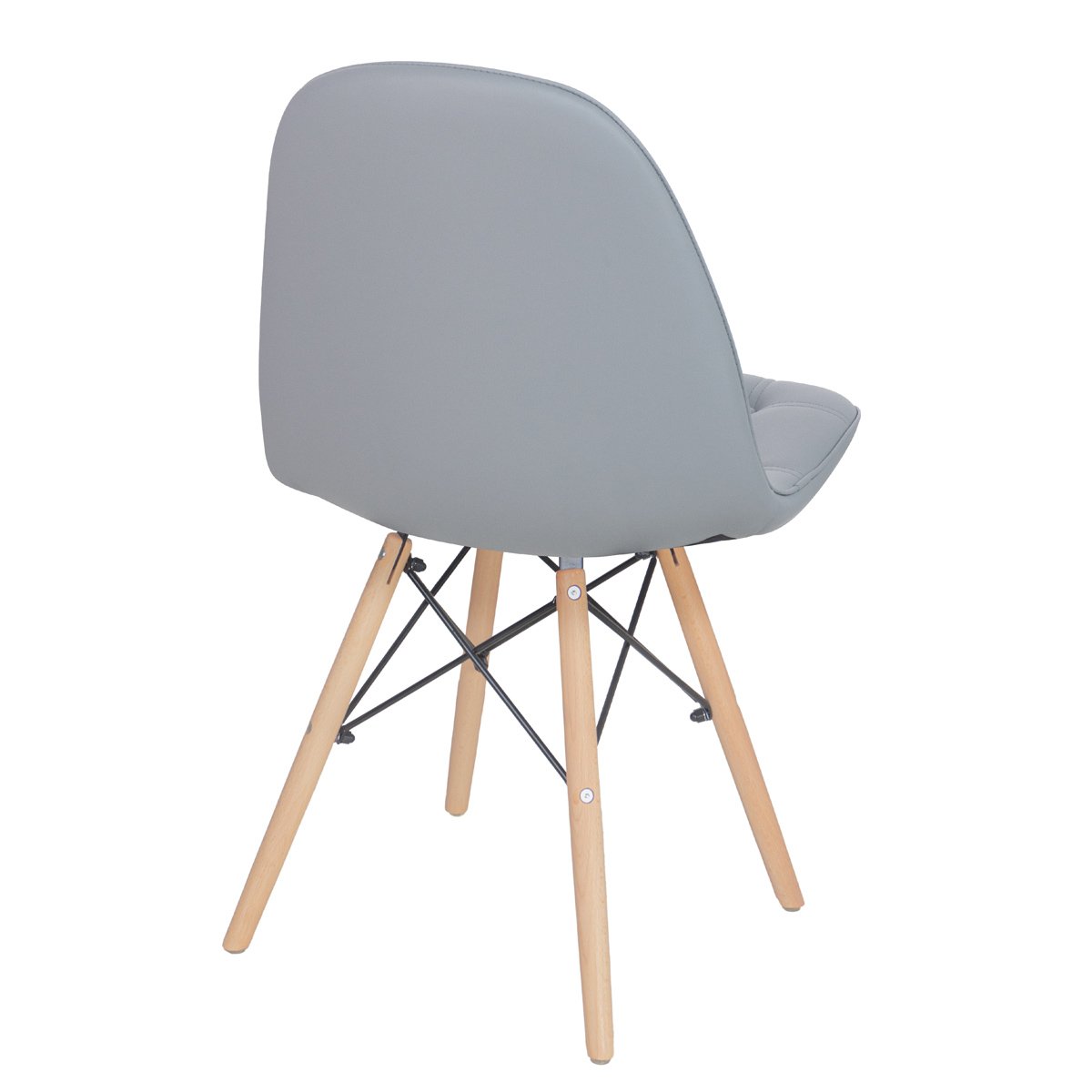 Kit 10 cadeiras estofadas Charles Eames Eiffel Botonê com pés de madeira clara Cinza médio