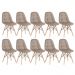 Kit 10 cadeiras estofadas Charles Eames Eiffel Botonê com pés de madeira clara Nude
