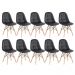 Kit 10 cadeiras estofadas Charles Eames Eiffel Botonê com pés de madeira clara Preto