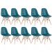 Kit 10 cadeiras estofadas Charles Eames Eiffel Botonê com pés de madeira clara Turquesa