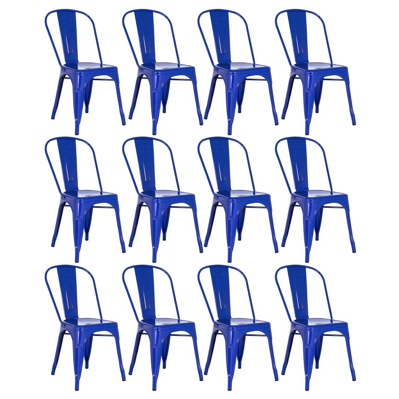 Kit 12 cadeiras Iron Tolix design indutrial jantar cozinha Azul escuro