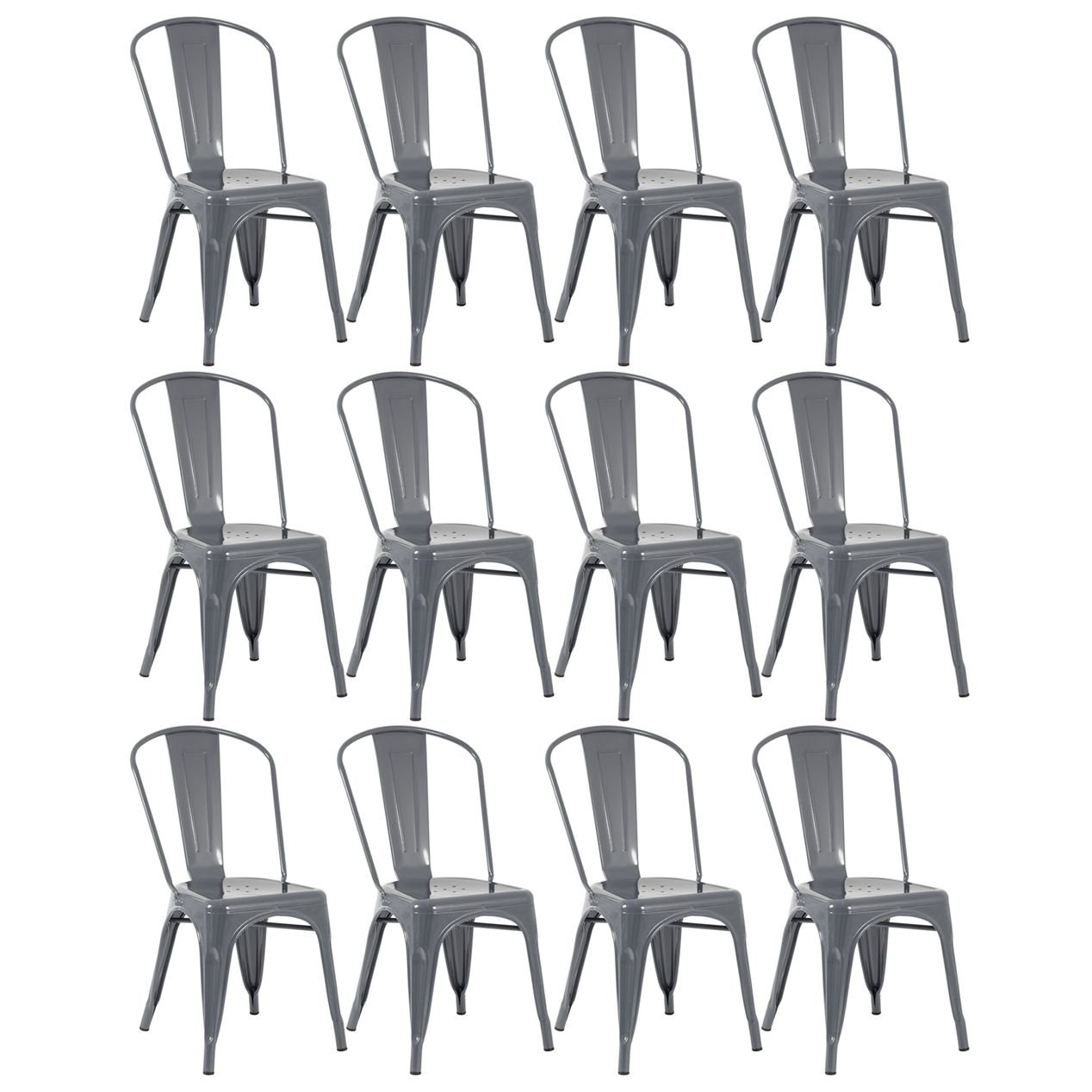 Kit 12 cadeiras Iron Tolix design indutrial jantar cozinha Cinza escuro