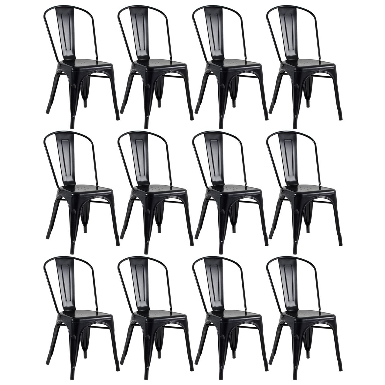 Kit 12 cadeiras Iron Tolix design indutrial jantar cozinha Preto semibrilho