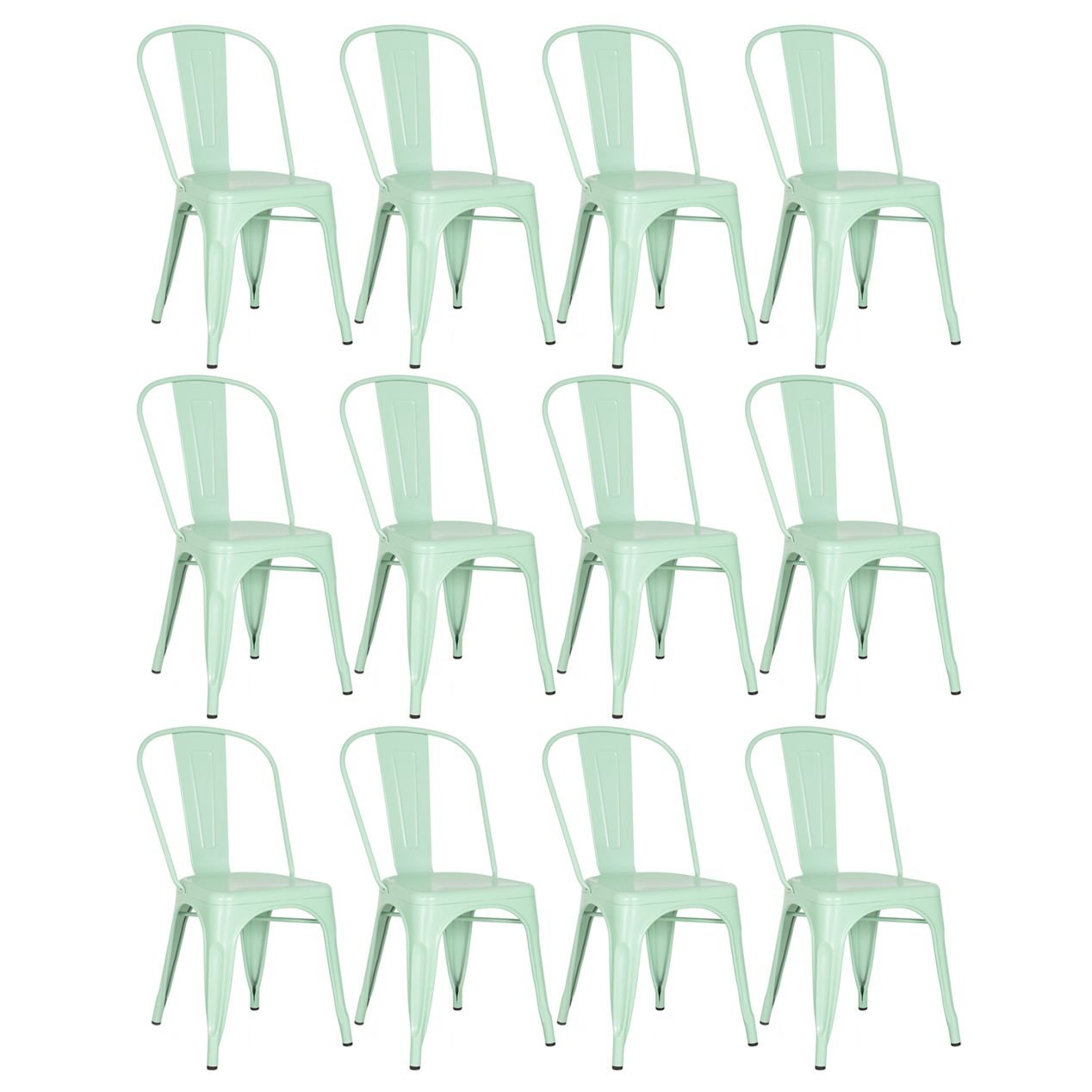 Kit 12 cadeiras Iron Tolix design indutrial jantar cozinha Verde claro