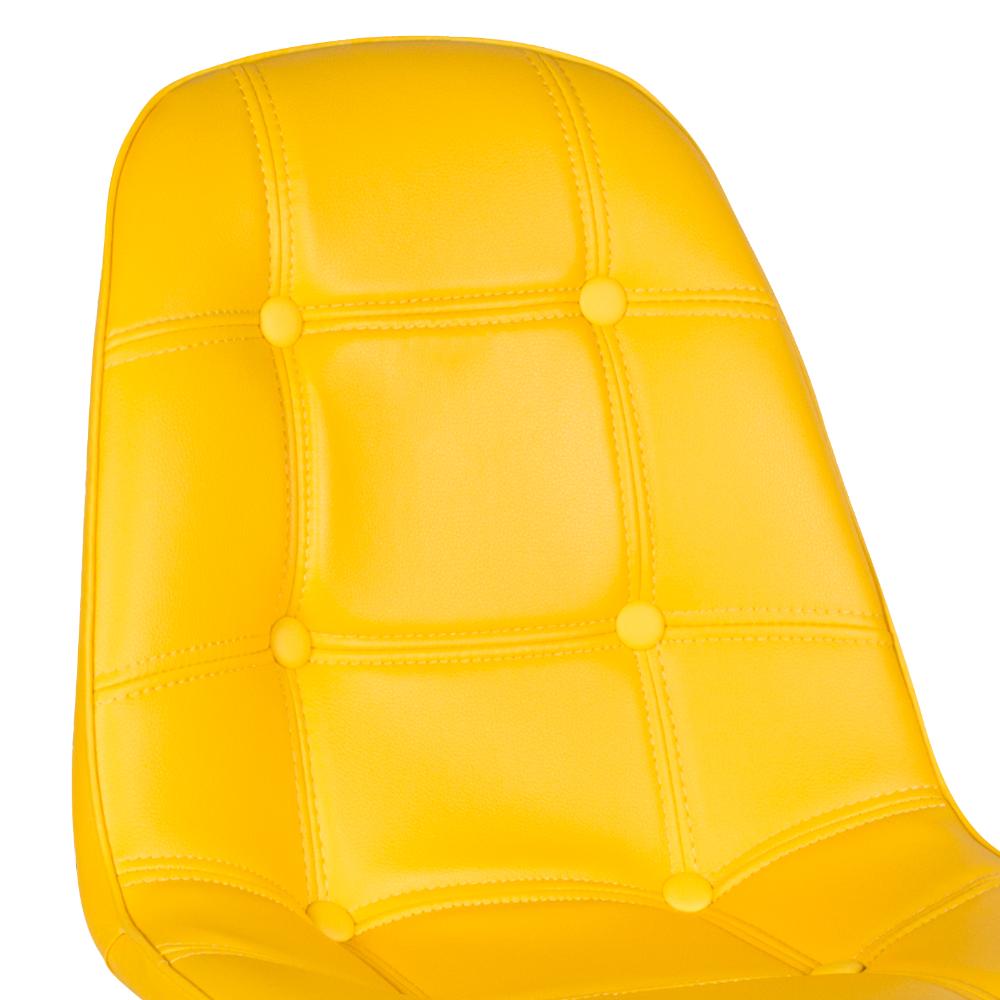 Kit 12 cadeiras estofadas Charles Eames Eiffel Botonê com pés de madeira clara Amarelo