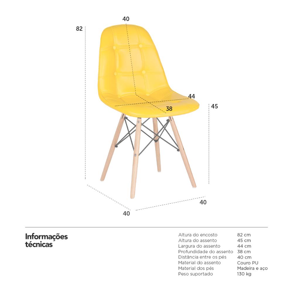 Kit 12 cadeiras estofadas Charles Eames Eiffel Botonê com pés de madeira clara Amarelo